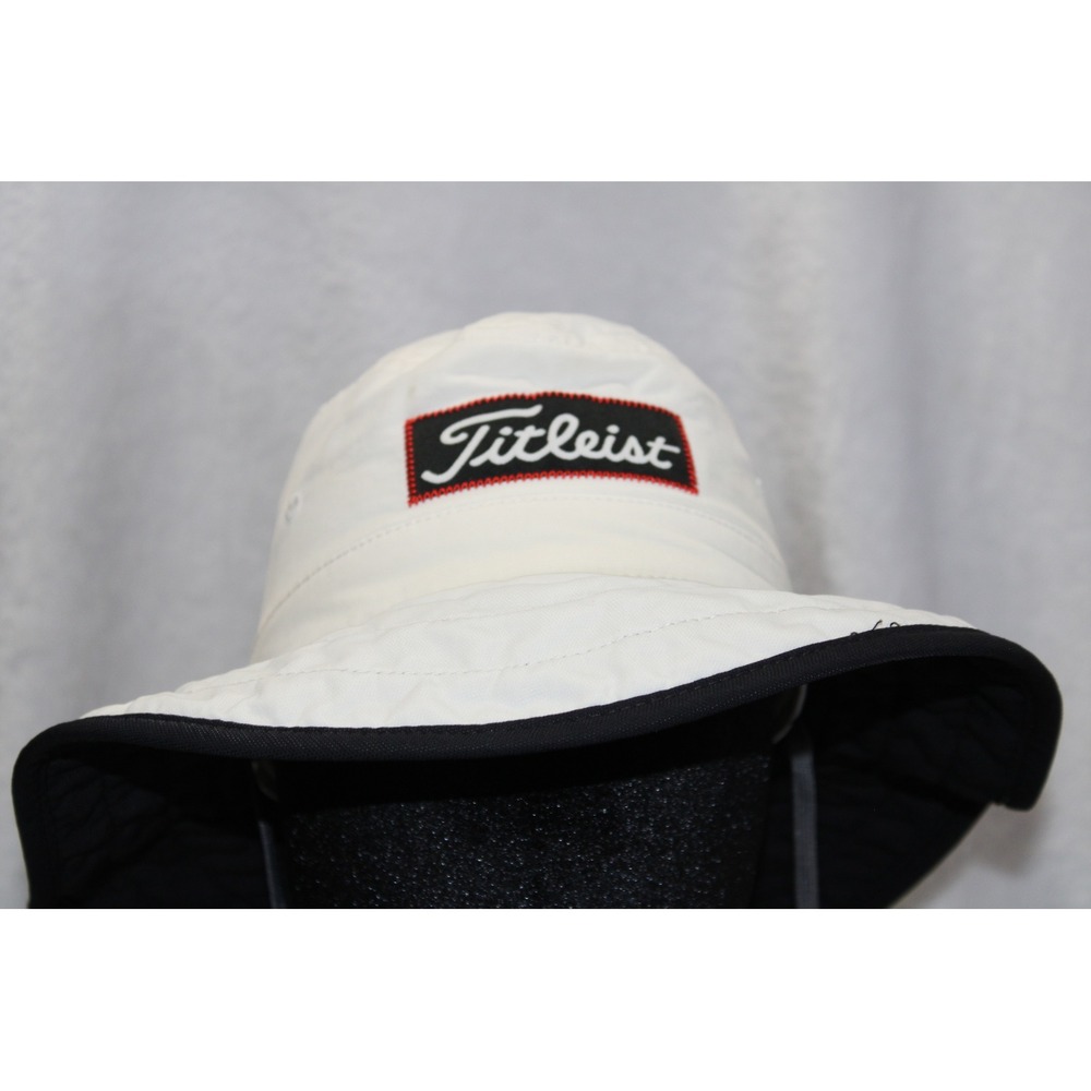 Titleist Golf Bucket Hat White Black Wide Brim Sun Hat Adjustable Strap S/M